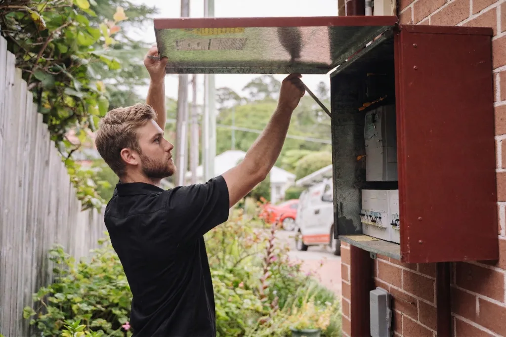 Electrician installing downlights in a Erskinville home